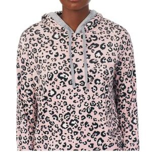 Cuddl Duds Light Pink & Black Super Soft Velvet Fleece Leopard Print Hoodie